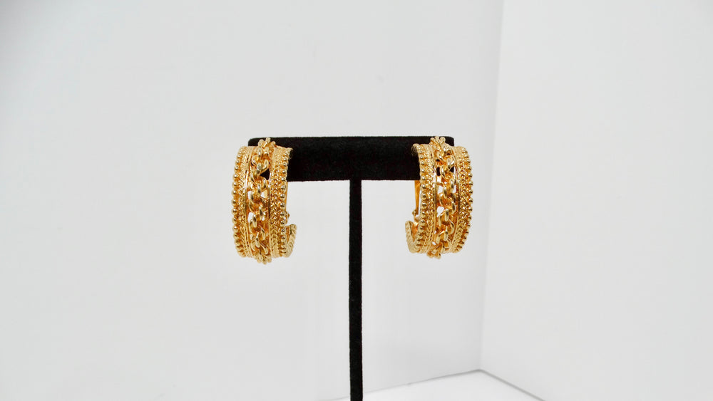 Chanel Inspired Gold-Tone Braided Chain Detailed Clip-On Hoop Earrings