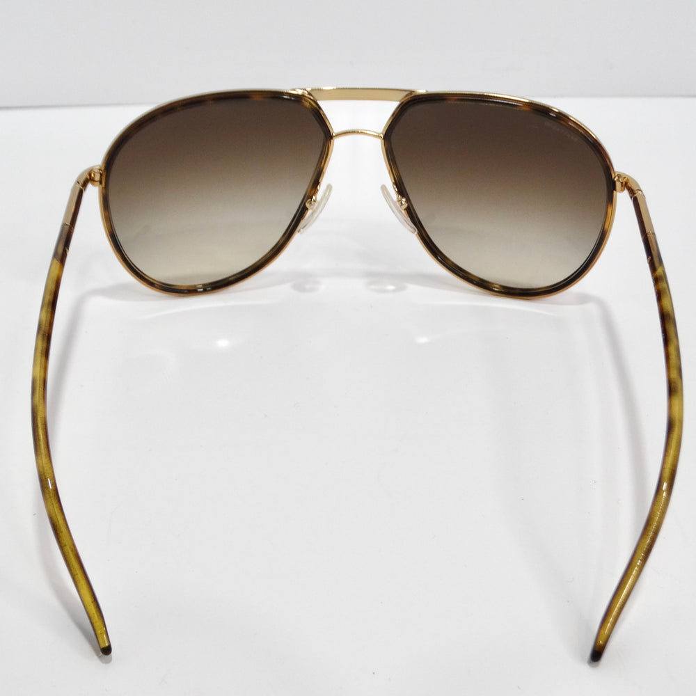 Prada 1990s Gold Tone Tortoise Shell Aviator Sunglasses
