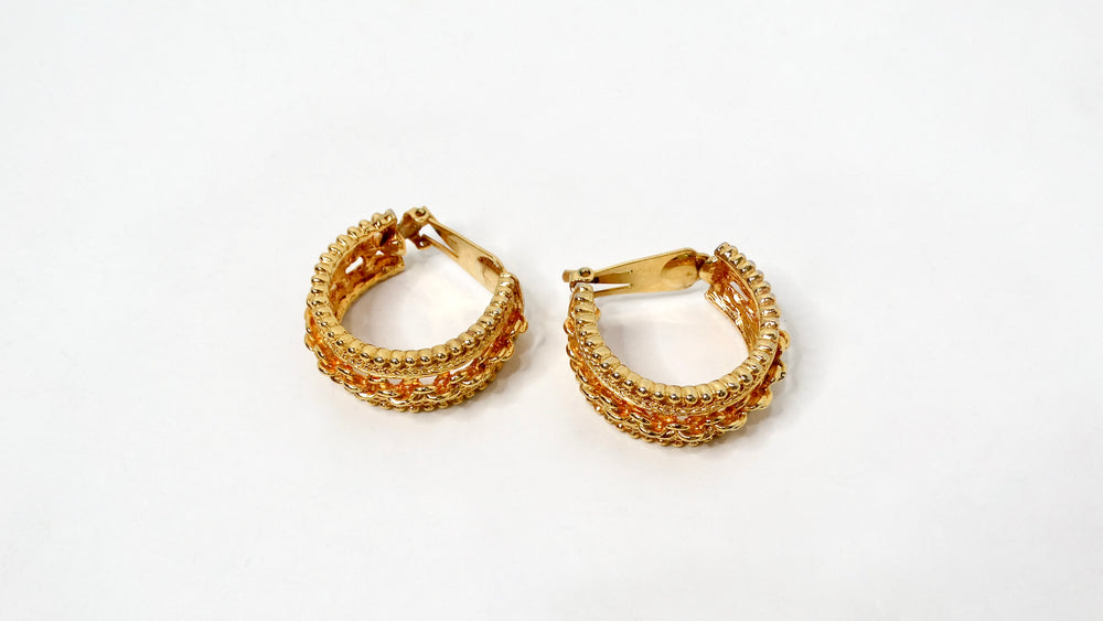 Chanel Inspired Gold-Tone Braided Chain Detailed Clip-On Hoop Earrings