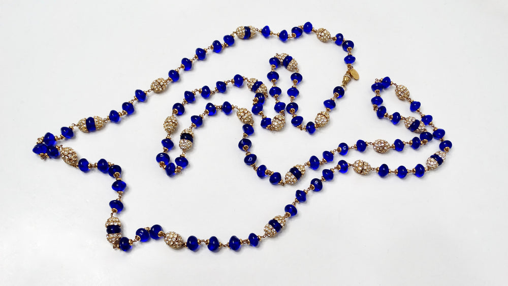 Chanel Long Blue Gripoix Glass Beaded Necklace circa 1970s