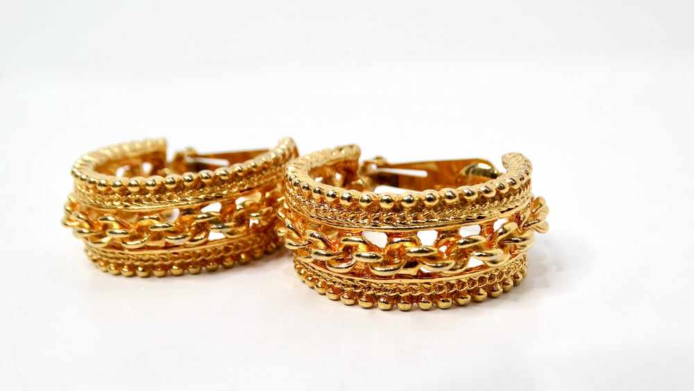 Chanel Inspired Gold-Tone Braided Chain Detailed Clip-On Hoop Earrings