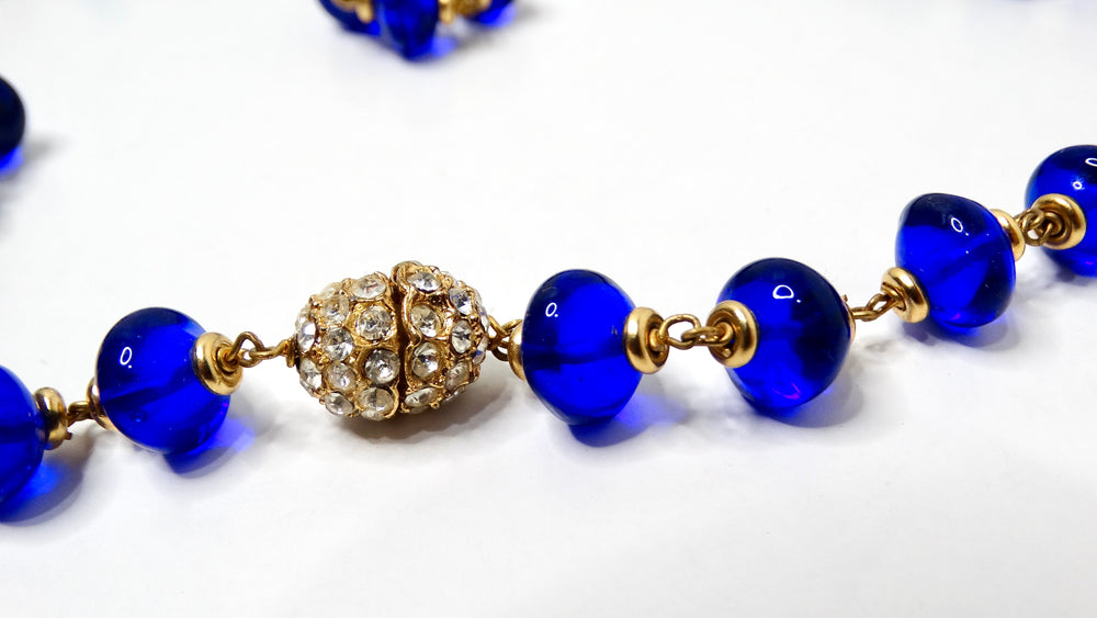 Chanel Long Blue Gripoix Glass Beaded Necklace circa 1970s
