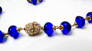 Chanel Long Blue Gripoix Glass Beaded Necklace circa 1970s
