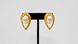 Tear Drop Pearl & Gold-Tone Layered Chain Clip-On Earrings