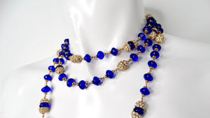 Chanel Long Blue Gripoix Glass Beaded Necklace circa 1970s