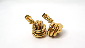 Tiffany Inspired 1980s Large Eternity Knot Gold-Tone Clip-On Earrings