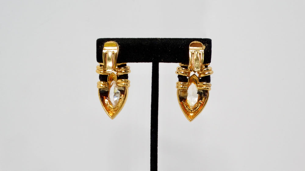 Angela Kramer Vintage 18k Gold Plated Rhinestone & Black Rope Clip-On Earrings