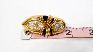 Angela Kramer Vintage 18k Gold Plated Rhinestone & Black Rope Clip-On Earrings