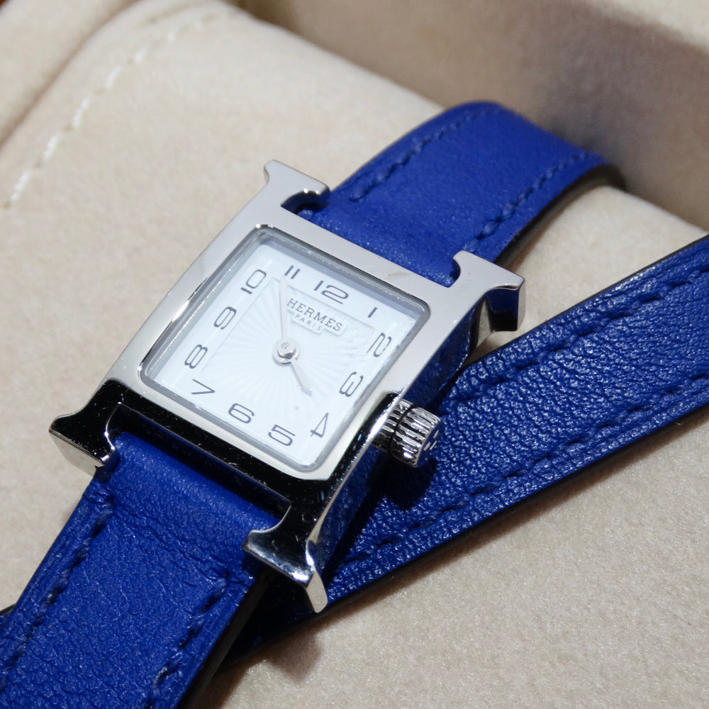 Hermes Heure H Hour Double Tour Quartz Watch Bleu Electrique