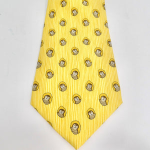 Hermes 1990s Yellow Owl Tie