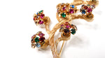 1950s Gold-Tone Multi-Color Rhinestone Flower & Branch Motif Brooch