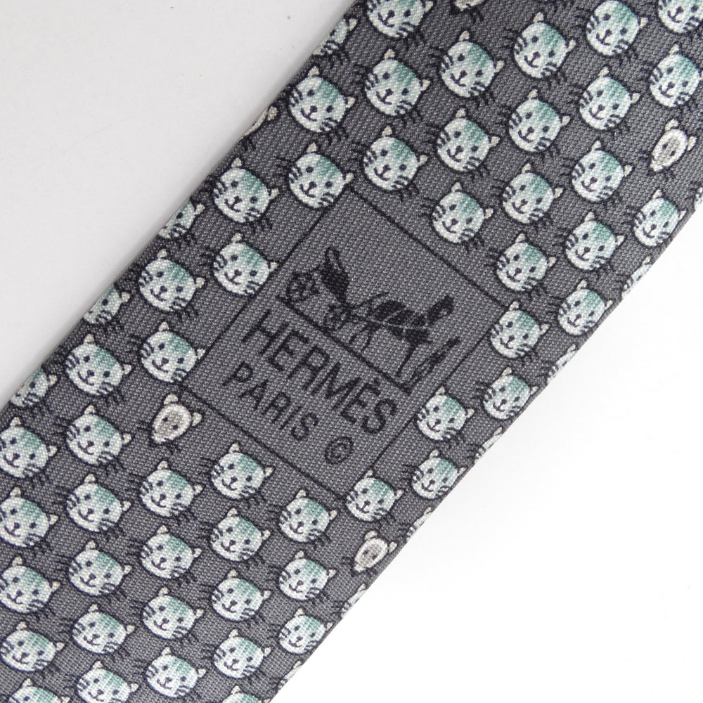 Hermes 1990s Cat Print Tie