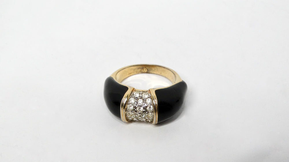 Van Cleef Inspired Black 18k Gold Plated Rhinestone Cocktail Ring