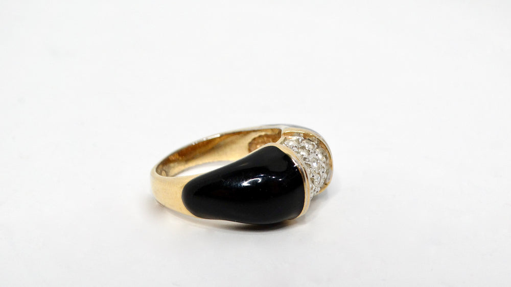 Van Cleef Inspired Black 18k Gold Plated Rhinestone Cocktail Ring