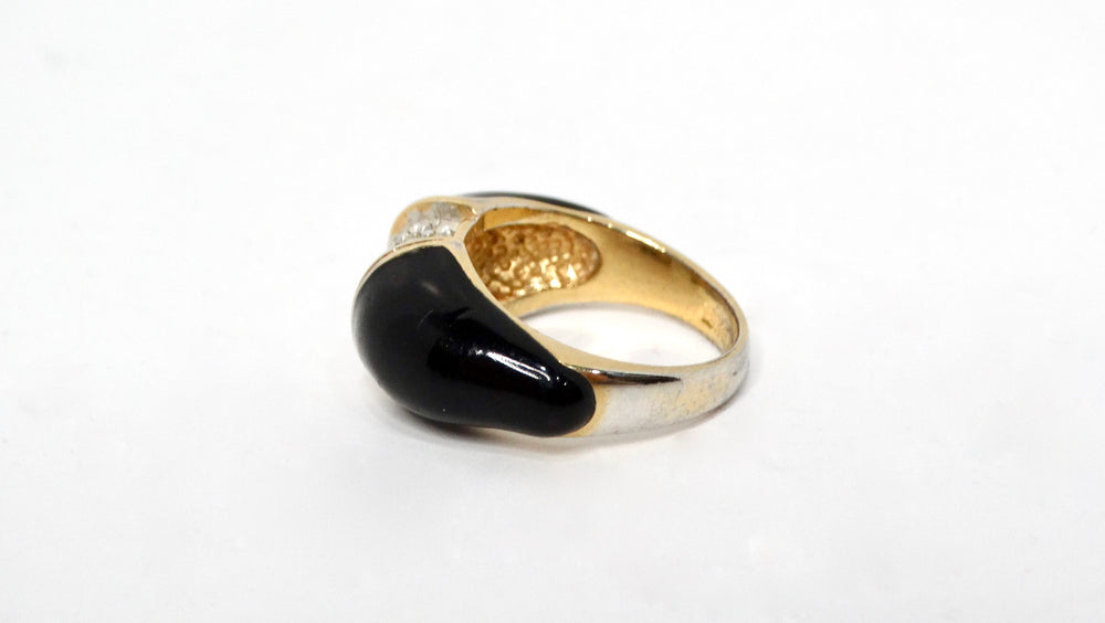 Van Cleef Inspired Black 18k Gold Plated Rhinestone Cocktail Ring