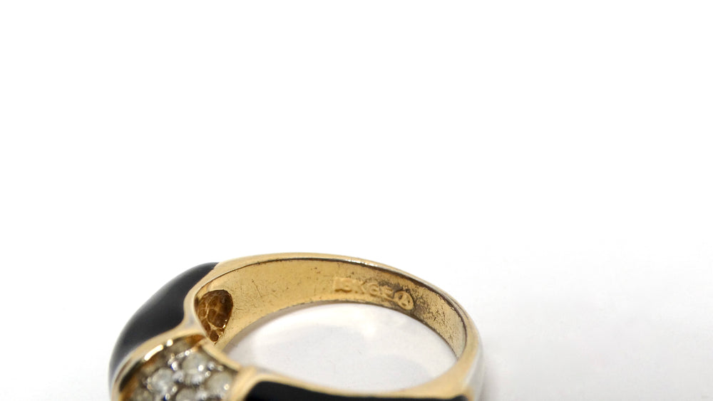 Van Cleef Inspired Black 18k Gold Plated Rhinestone Cocktail Ring