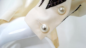 Chanel Pleated Cream Silk Blouse With Beaded Lace Accents circa 2002
