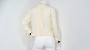 Chanel Pleated Cream Silk Blouse With Beaded Lace Accents circa 2002