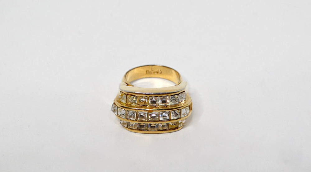 1980s Christian Dior Gold Plated 3-Row Cocktail Ring