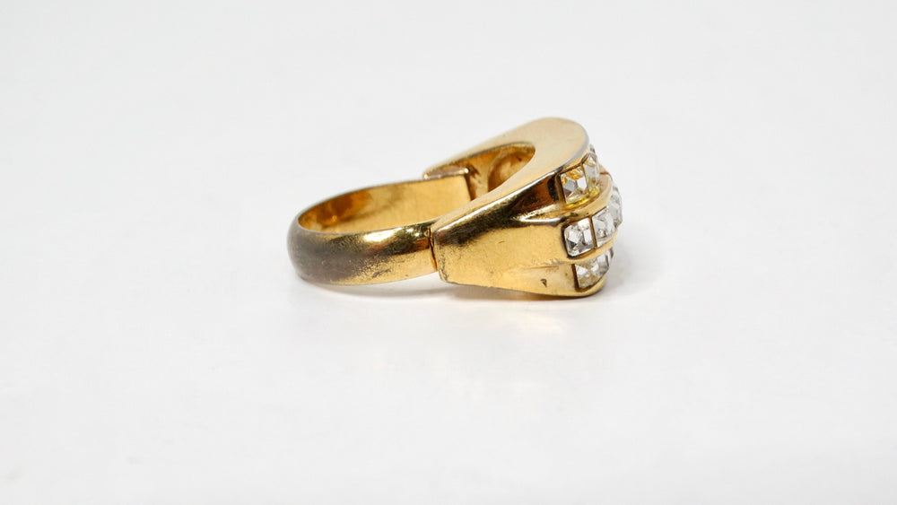 1980s Christian Dior Gold Plated 3-Row Cocktail Ring