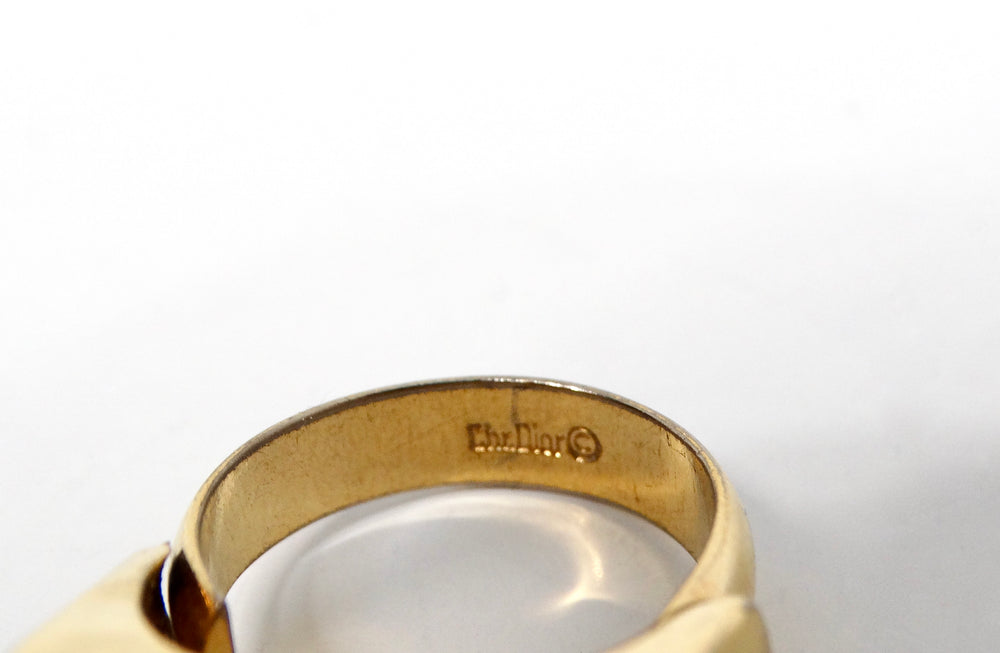 1980s Christian Dior Gold Plated 3-Row Cocktail Ring