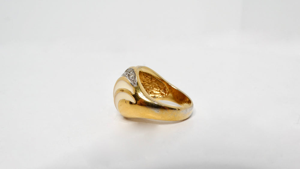 Vintage 1970s 18k Gold Plated & Crystal Striped Dome Ring