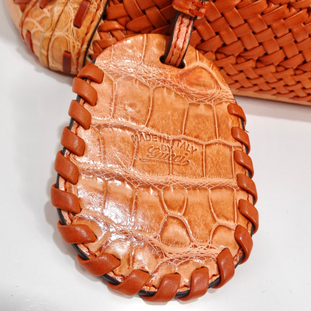 Gucci Rare Orange Crocodile Leather Woven Top Handle Bag