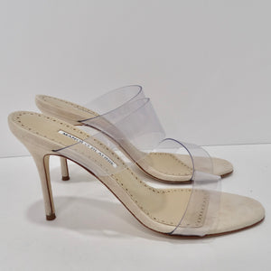 Manolo Blahnik Scolto Clear ECO PVC Open Toe Mules