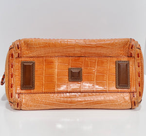 Gucci Rare Orange Crocodile Leather Woven Top Handle Bag