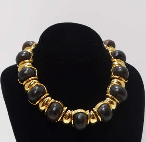 Yves Saint Laurent 1980s Gold Tone Wood Choker Necklace