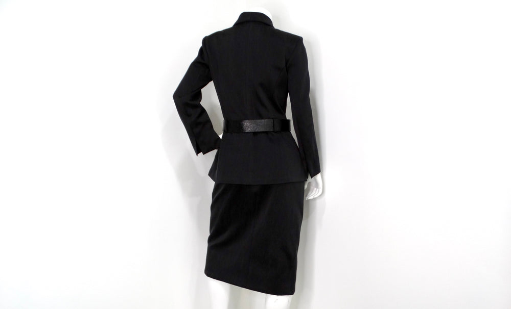 Chanel Black Ruched & Belted Silk Jacket & Skirt Suit Set circa 2019