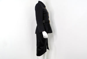 Chanel Black Ruched & Belted Silk Jacket & Skirt Suit Set circa 2019