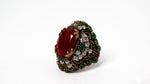 Vintage Sterling Silver Costume Ruby and Emerald Statement Cocktail Ring