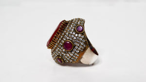 Vintage Sterling Silver Costume Ruby & Rhinestone Statement Cocktail Ring