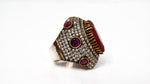 Vintage Sterling Silver Costume Ruby & Rhinestone Statement Cocktail Ring