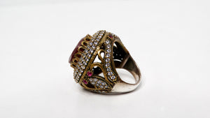 Vintage Costume Ruby & Rhinestone Detailed Round Statement Cocktail Ring