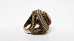 Vintage Costume Ruby & Rhinestone Detailed Round Statement Cocktail Ring