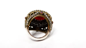 Vintage Costume Ruby & Rhinestone Detailed Round Statement Cocktail Ring