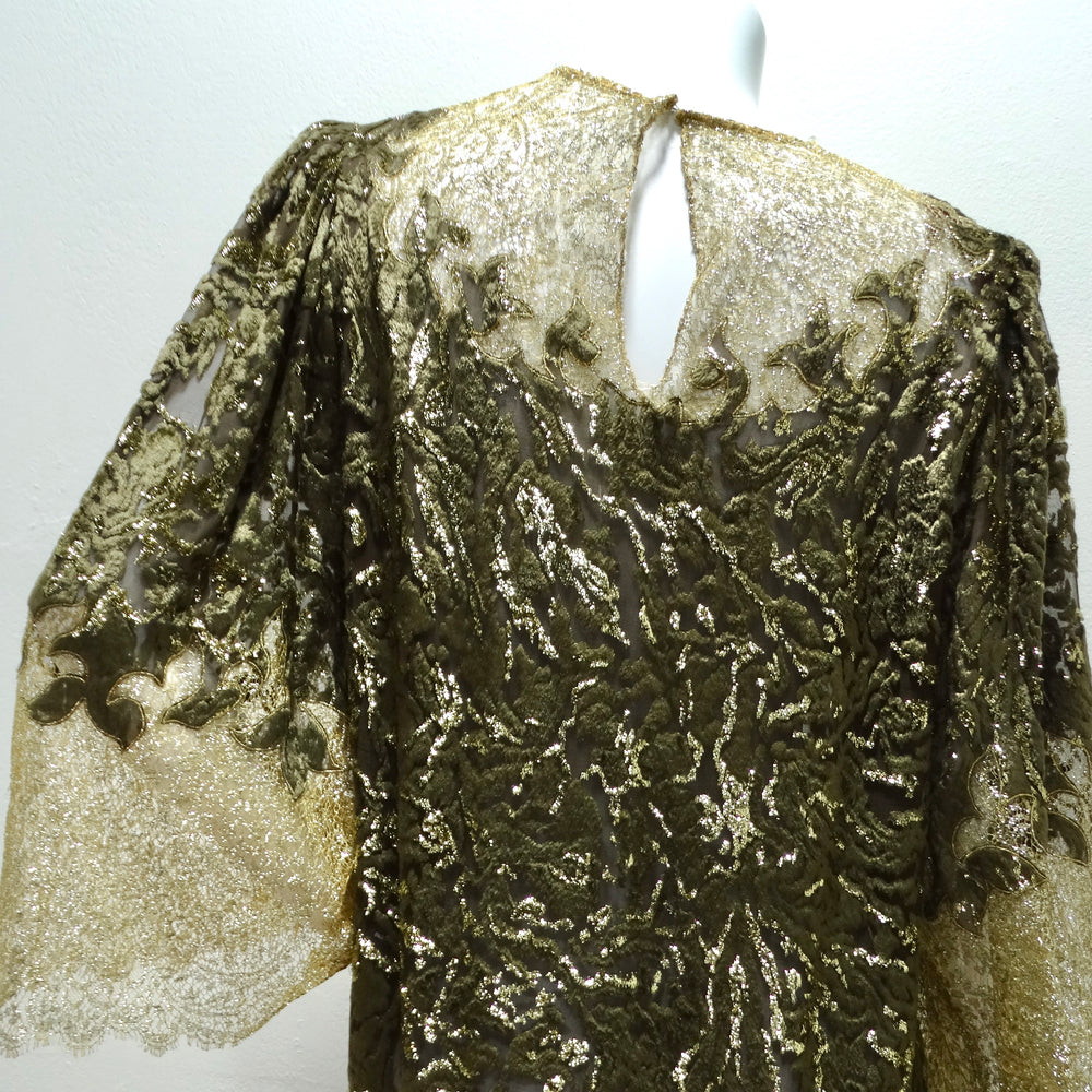1980s Metallic Gold Velvet Lace Dress
