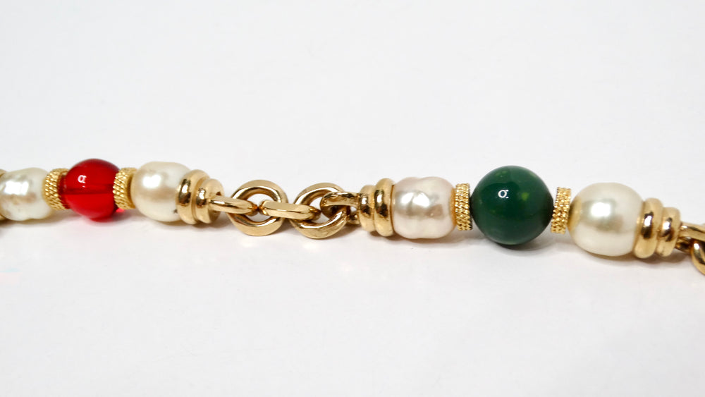 Karl Lagerfeld Pearl & Glass Beaded Chain Link Necklace circa 1990s