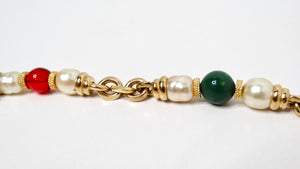 Karl Lagerfeld Pearl & Glass Beaded Chain Link Necklace circa 1990s