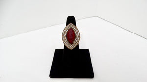 Vintage Costume Ruby & Rhinestone Brass Cocktail Ring