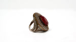 Vintage Costume Ruby & Rhinestone Brass Cocktail Ring