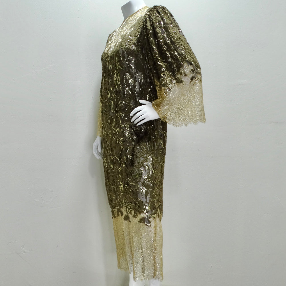 1980s Metallic Gold Velvet Lace Dress