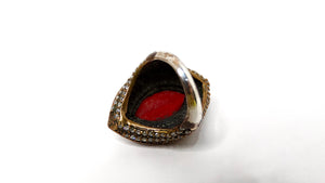 Vintage Costume Ruby & Rhinestone Brass Cocktail Ring