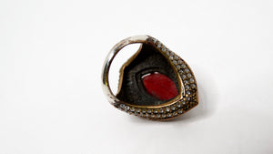 Vintage Costume Ruby & Rhinestone Brass Cocktail Ring