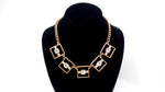 Gold-Tone Geometric Square Link Necklace With Rhinestone Accents