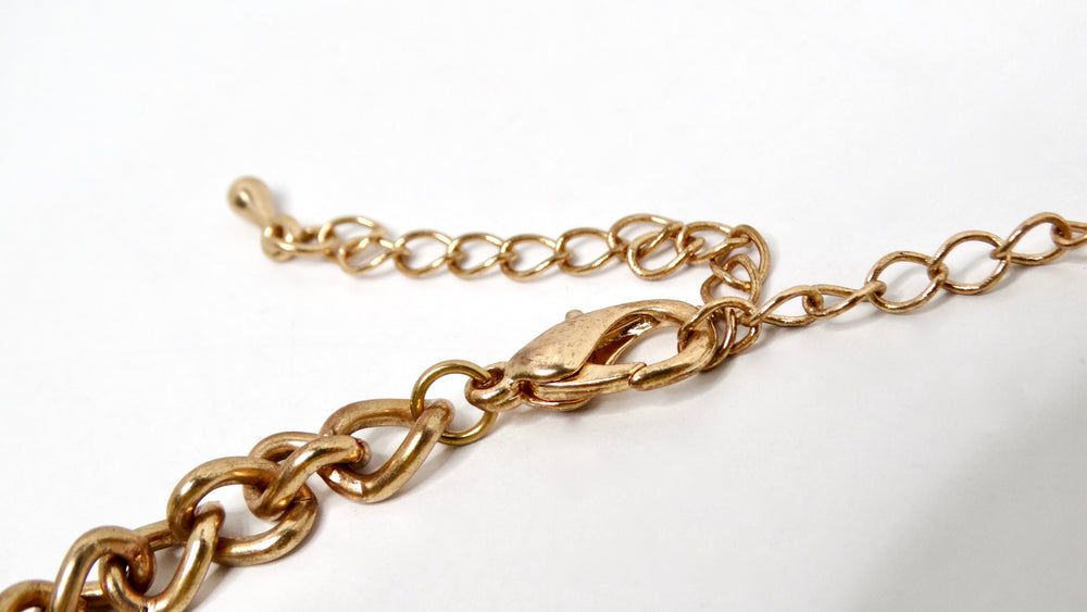 Gold-Tone Geometric Square Link Necklace With Rhinestone Accents