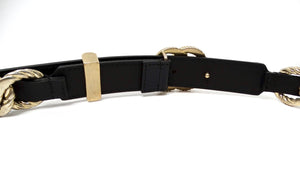 Gucci Black Calfskin Leather Double G Logo Champagne Gold Tone Belt