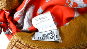 Hermes Chapeau Femme Ombline Coral Printed Silk Scarf Tresse Hat